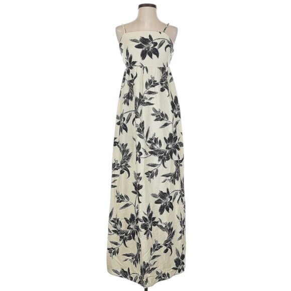 Monteau Los Angeles Dresses & Skirts - Monteau LA XS Cream Floral Linen Maxi Dress Smocked Summer Beach Resort Vacation
